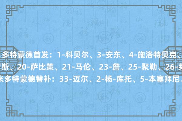 多特蒙德首发：1-科贝尔、3-安东、4-施洛特贝克、10-布兰特、13-格罗斯、20-萨比策、21-马伦、23-詹、25-聚勒、26-莱尔森、27-阿德耶米多特蒙德替补：33-迈尔、2-杨-库托、5-本塞拜尼、7-雷纳、8-恩梅查、9-阿莱、14-拜耳、16-迪朗维尔、43-吉腾斯法兰克福首发：1-特拉普、4-罗宾-科赫、13-克里斯滕森、35-图塔、3-A-西特、8-沙伊比、15-斯希里、16-