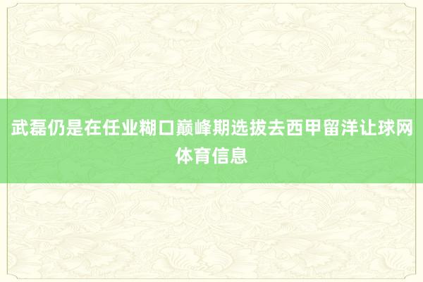 武磊仍是在任业糊口巅峰期选拔去西甲留洋让球网体育信息